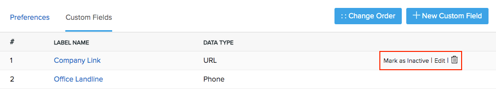 Edit/Delete/Mark Custom Field Inactive