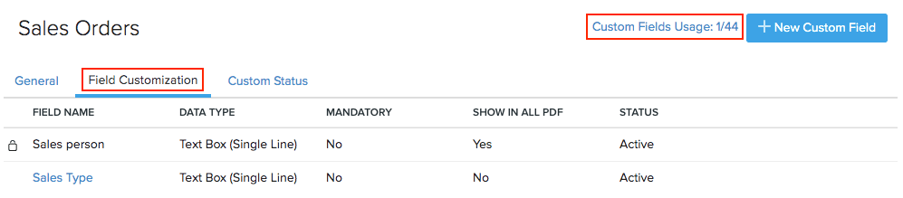 Custom Field Usage Option