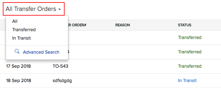 Filtering Transfer Orders by status