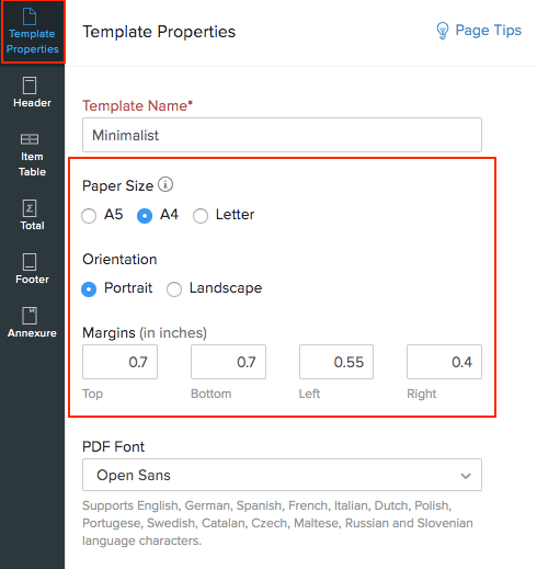 Change paper size and margins