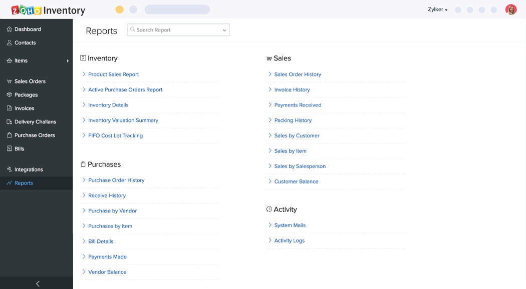 Detailed Reports | Ecommerce Inventory Software - Zoho Inventory