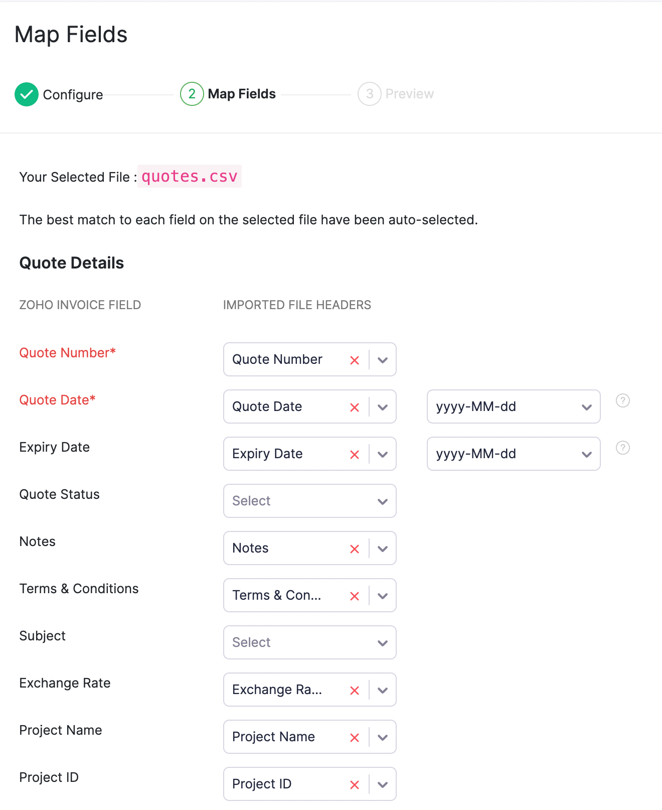 Import - Field Matching