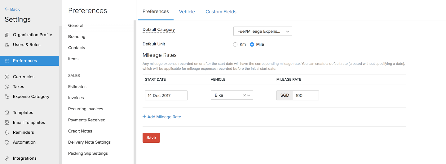 Mileage rates