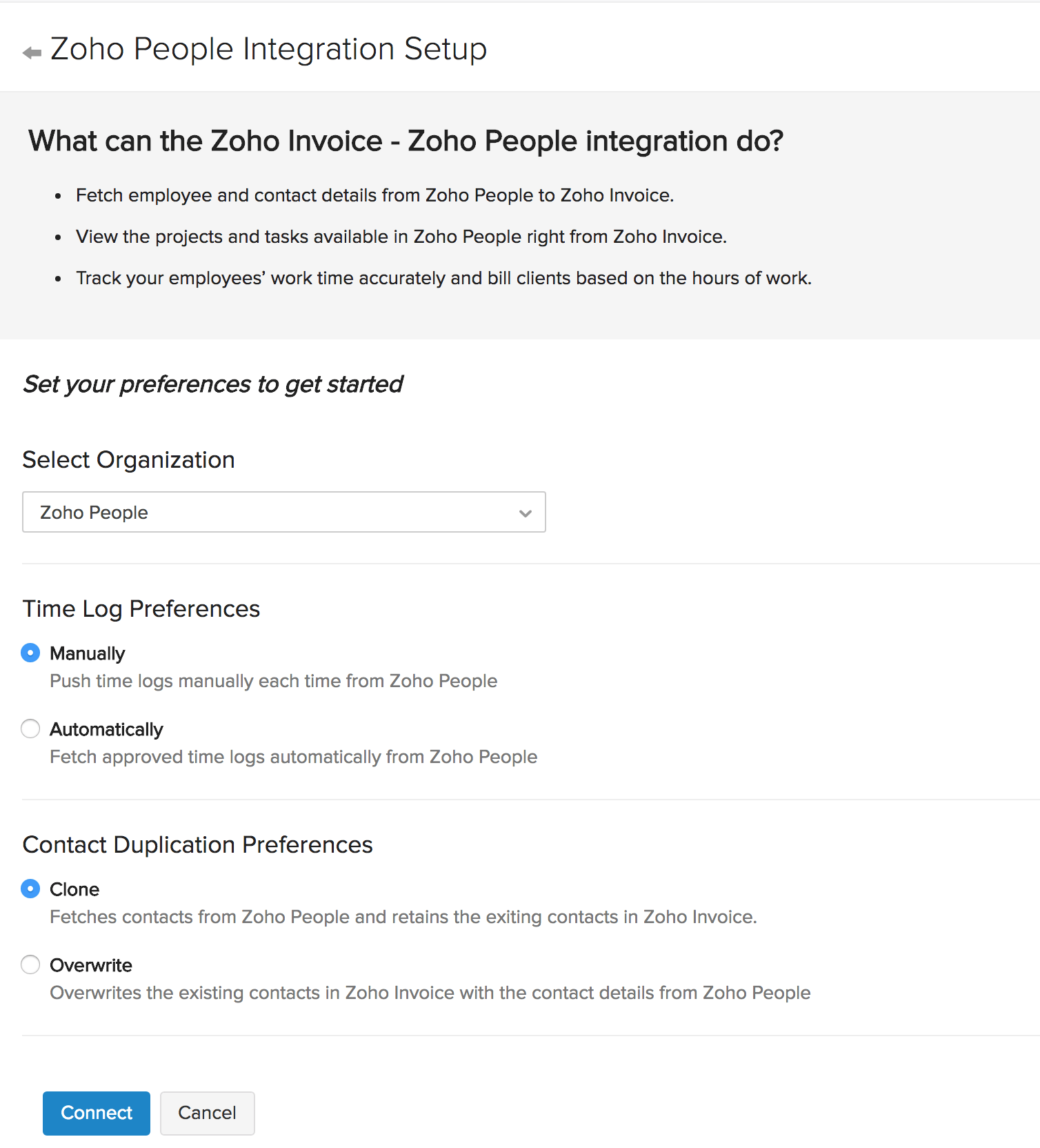 Integration Setup Page