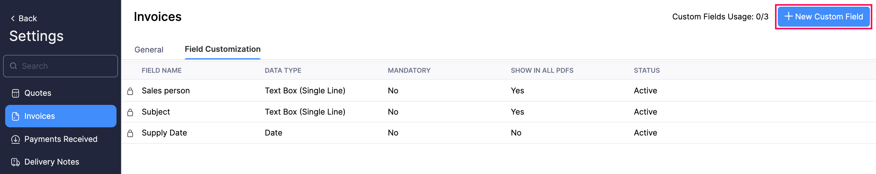 Custom Field Invoices