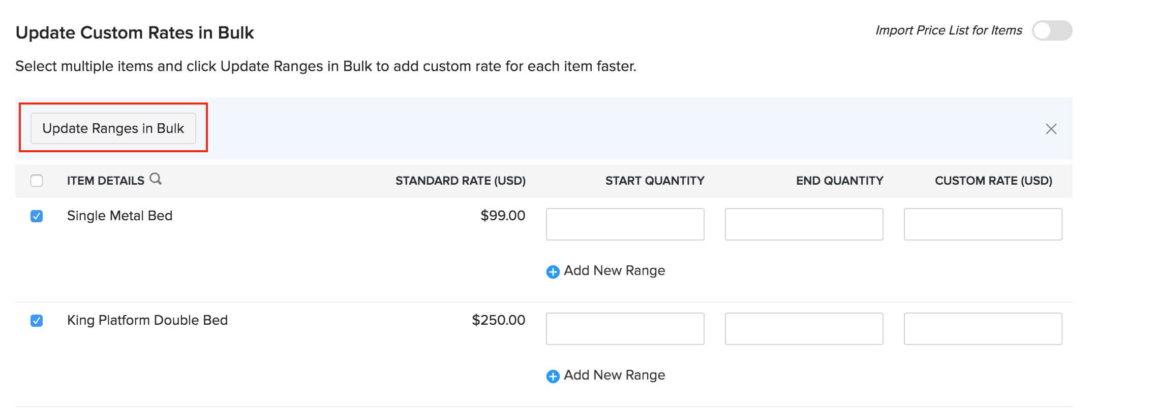 Bulk Update Volume Pricing