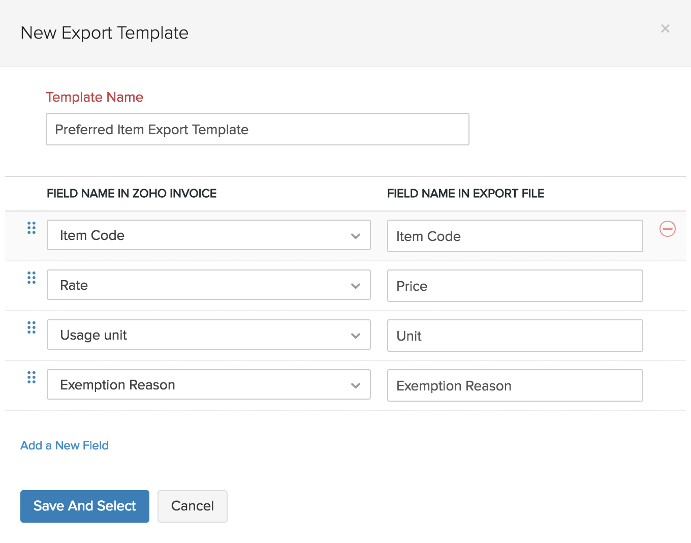 Export items template