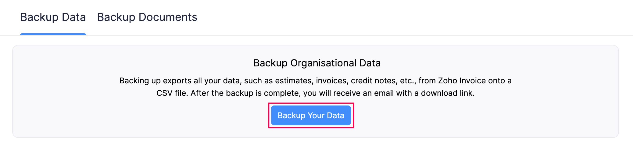 Backup Data Button