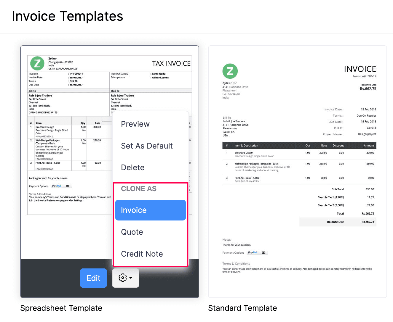Clone Templates
