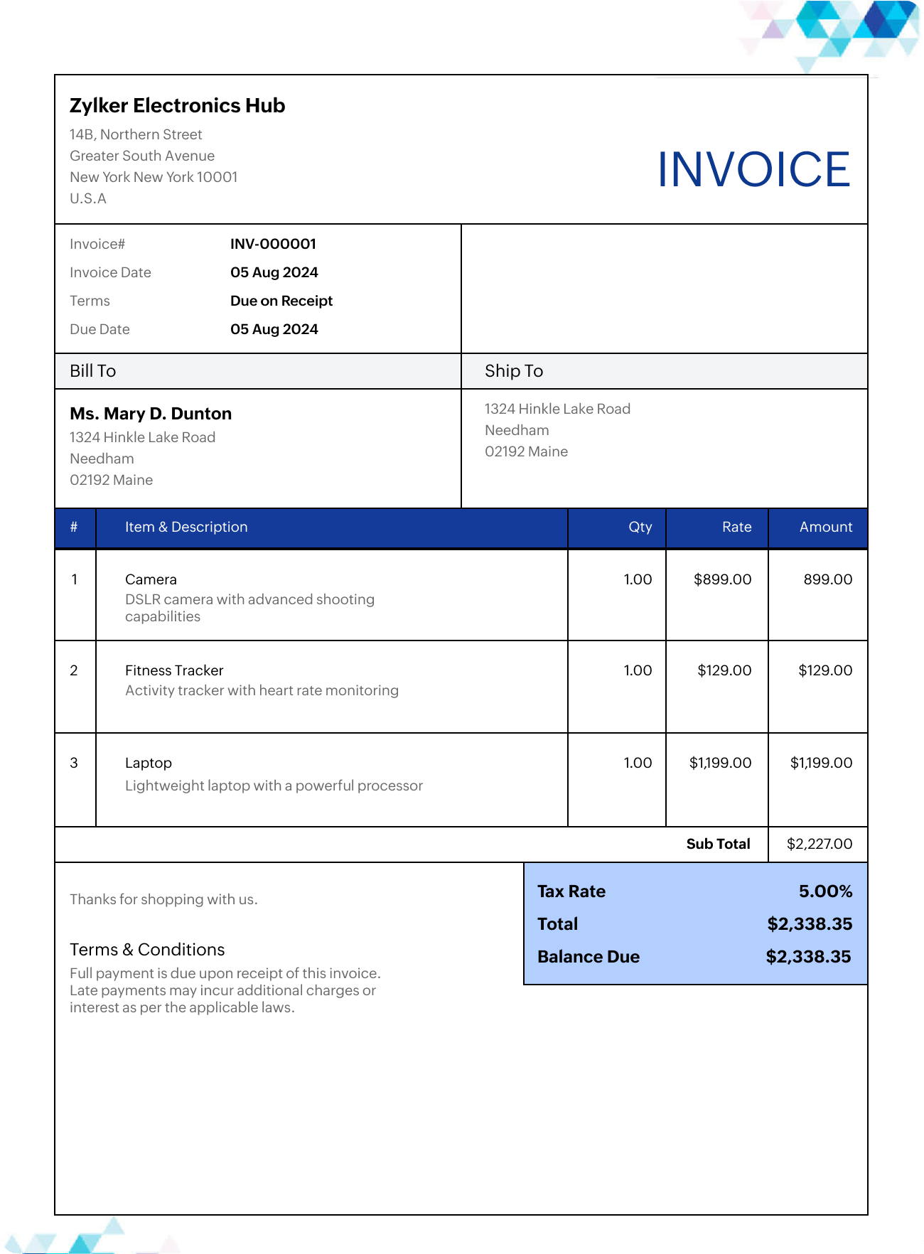 Invoice Template in Excel format | Zoho Invoice