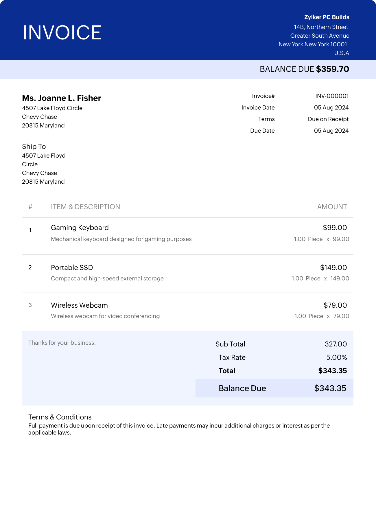 Invoice Template in Word format | Zoho Invoice