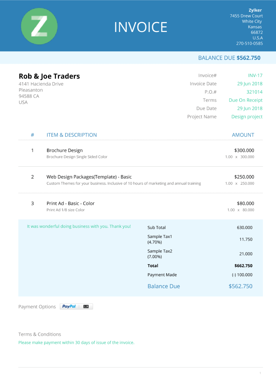 Elements of an invoice - Click the hotspots to find the position and description of the various elements of an invoice