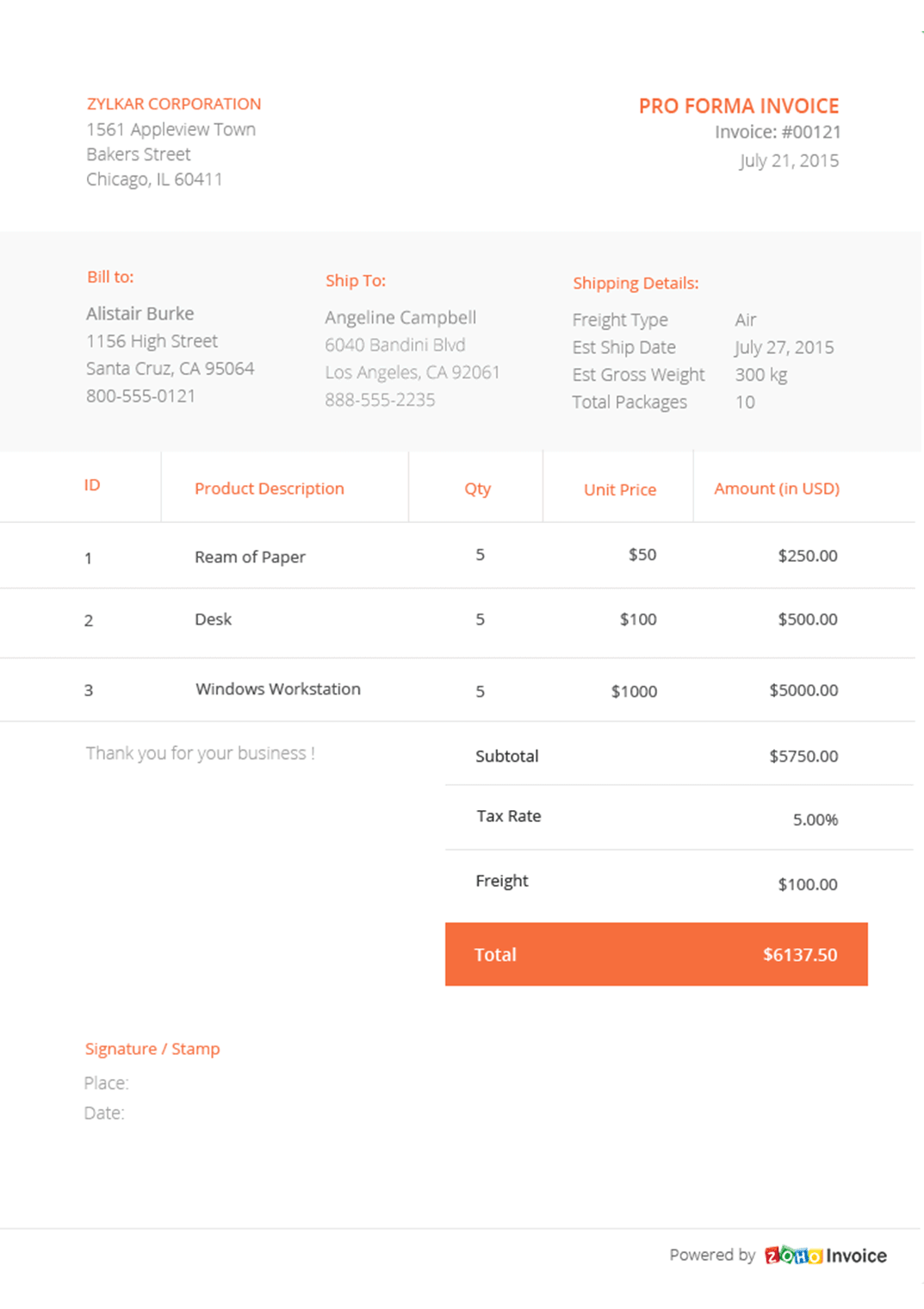 Pro forma Invoice Template