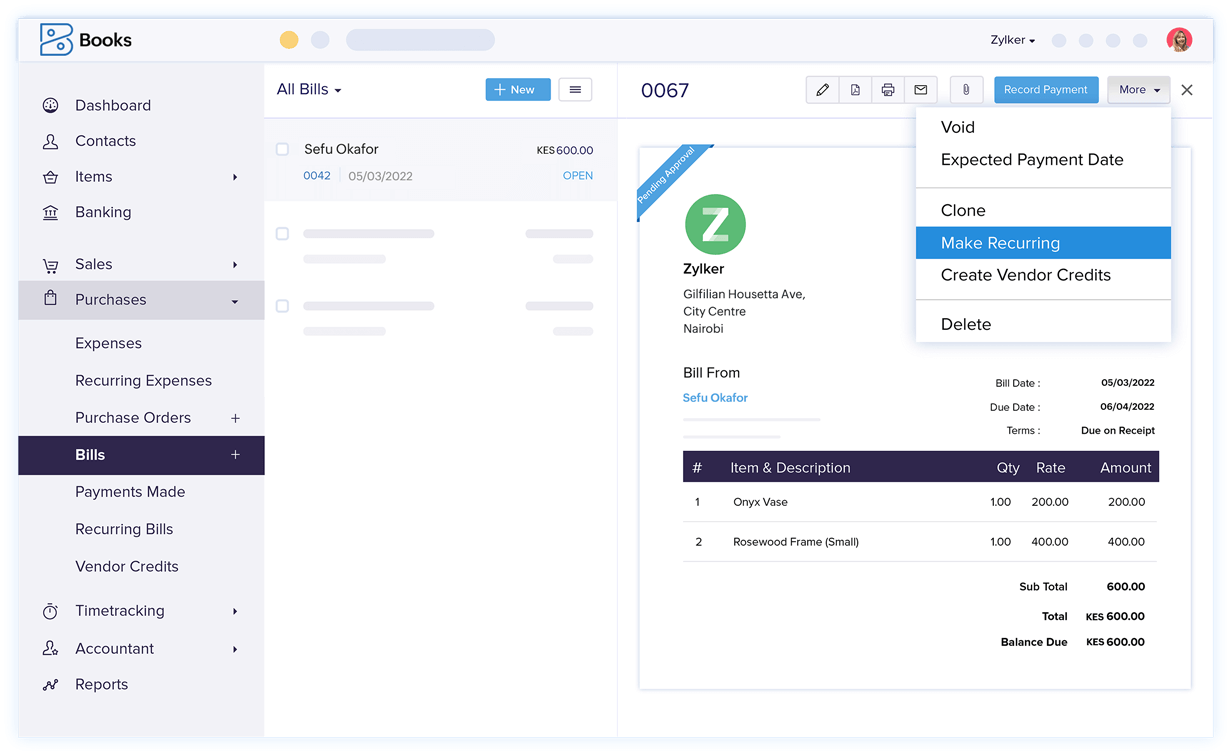 Recurring Bills - Online Billing Management Software | Zoho Books