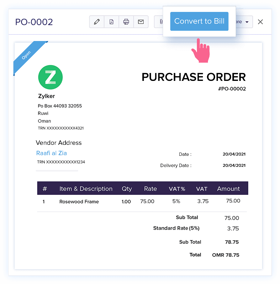 Bills from Purchase Orders - Online Billing Management Software | Zoho Books