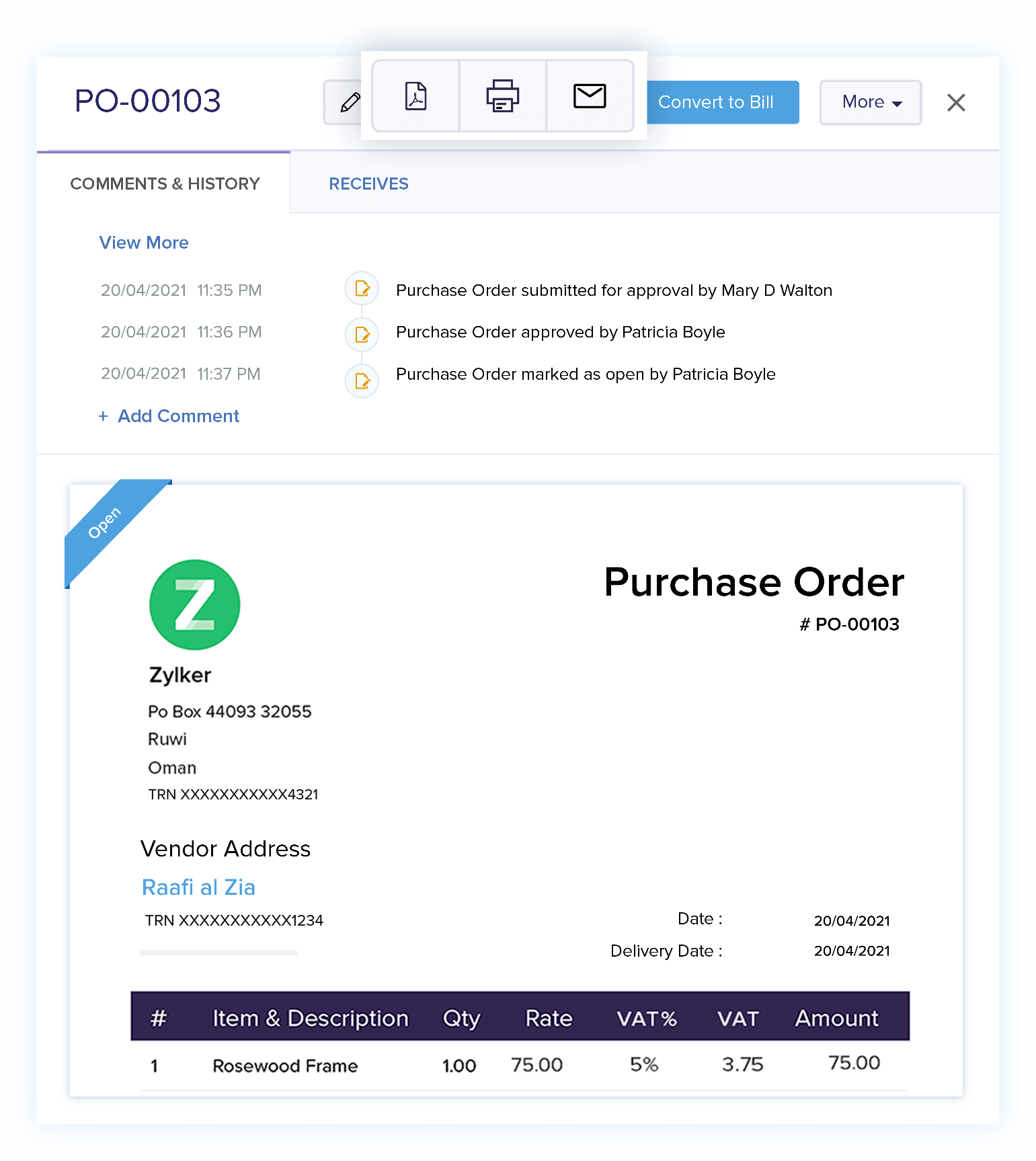 Share Purchase Orders - Best Purchase Order Software | Zoho Books