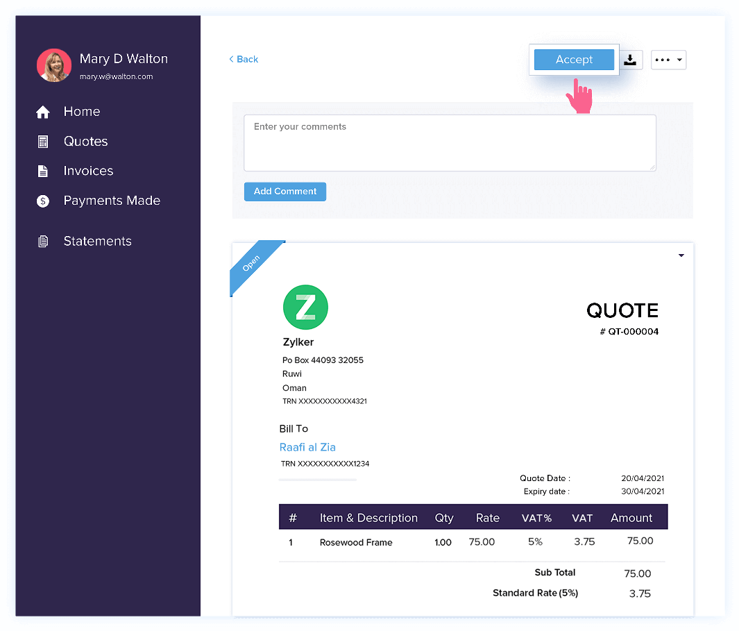 Approve Quotes - Quote & Invoice Software | Zoho Books