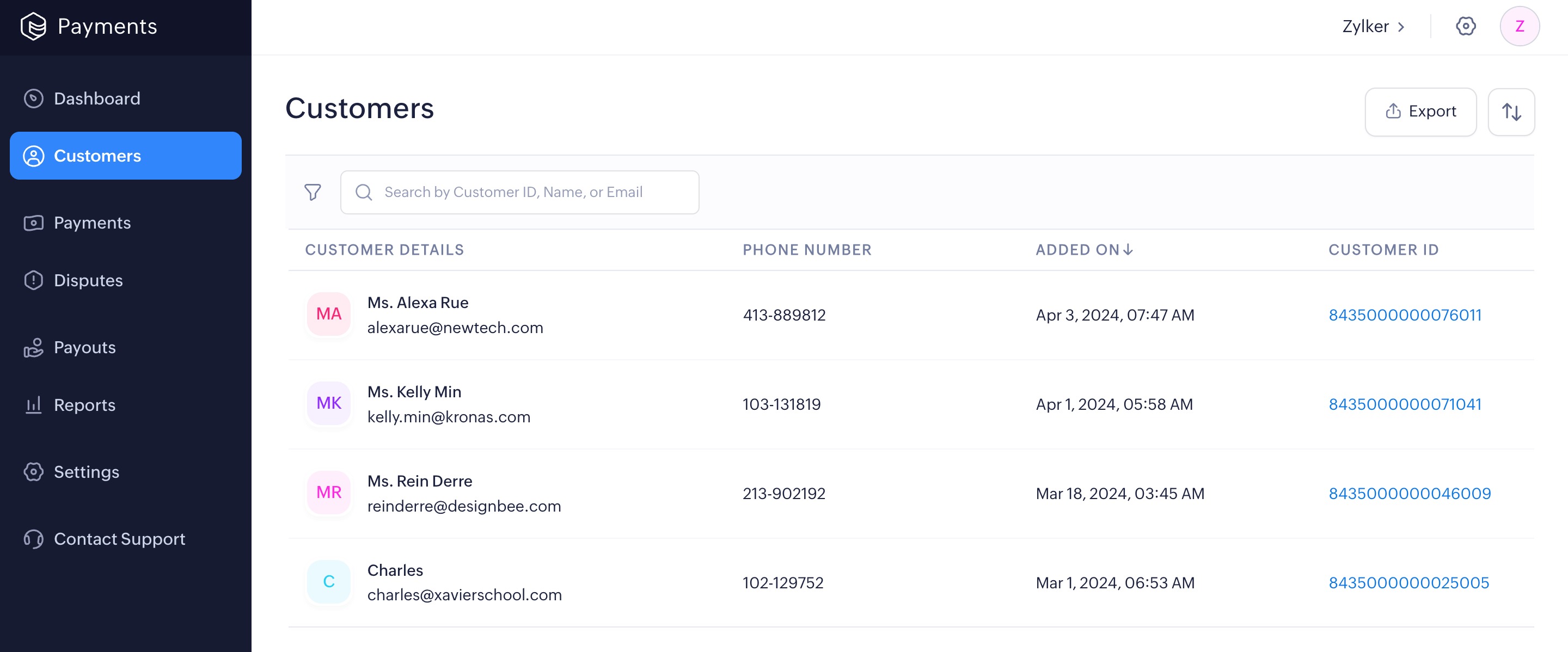 select a customer to view details