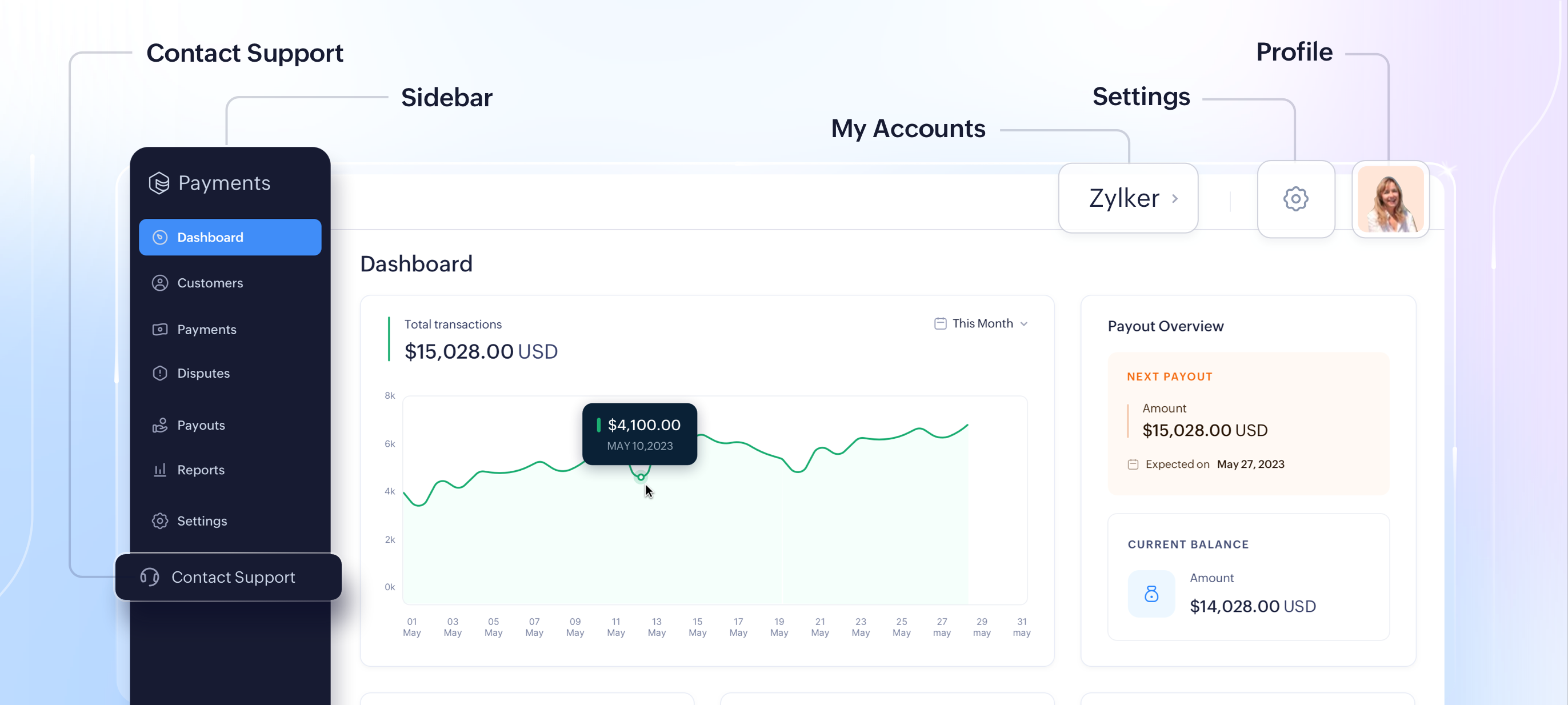 Navigating modules in Zoho Payments