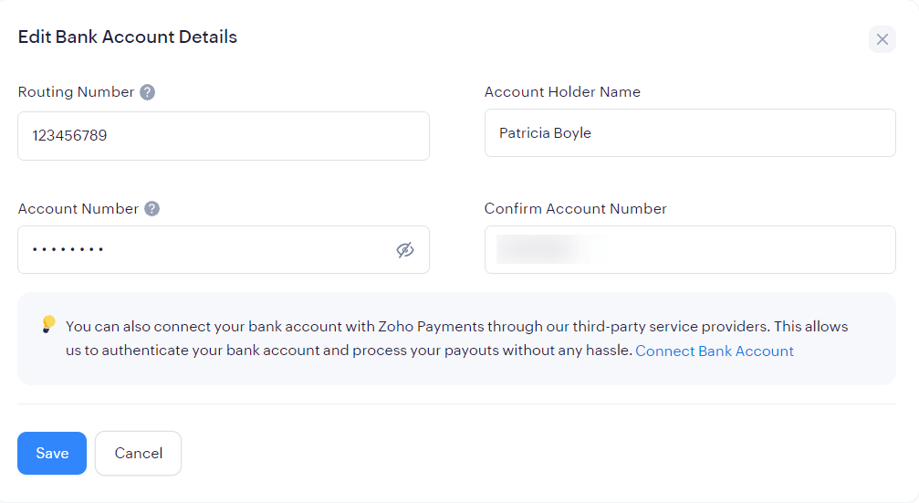 Bank Account for Payouts