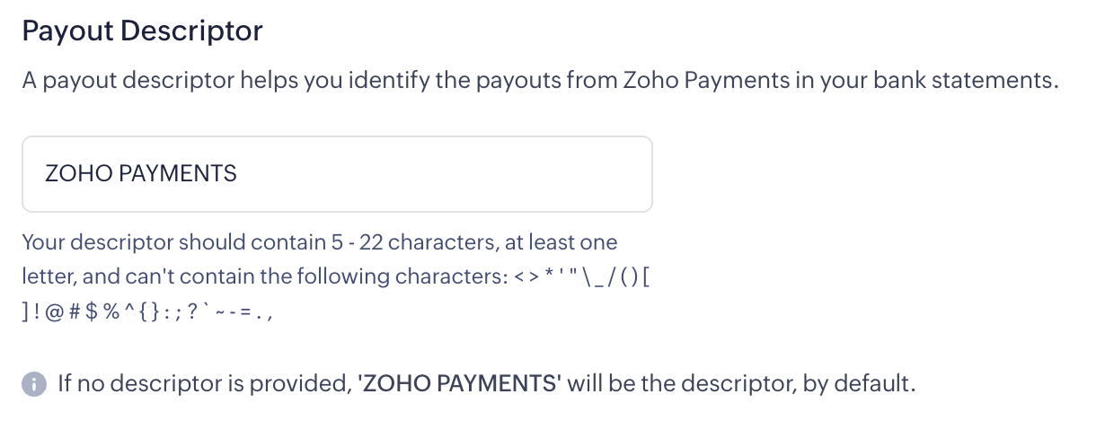 Payout Descriptor