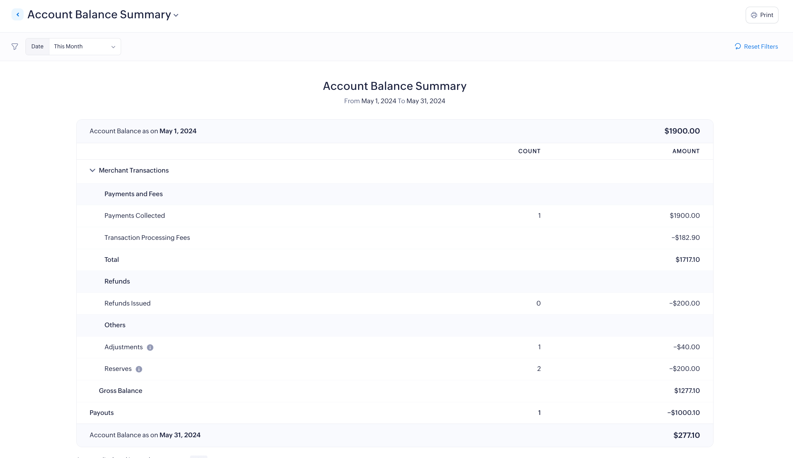 View Account Balance Summary Report