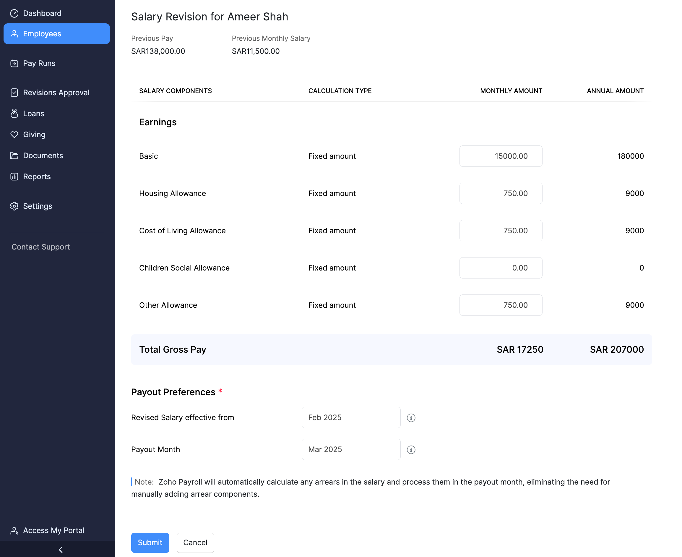 Salary Revision Details of Employee