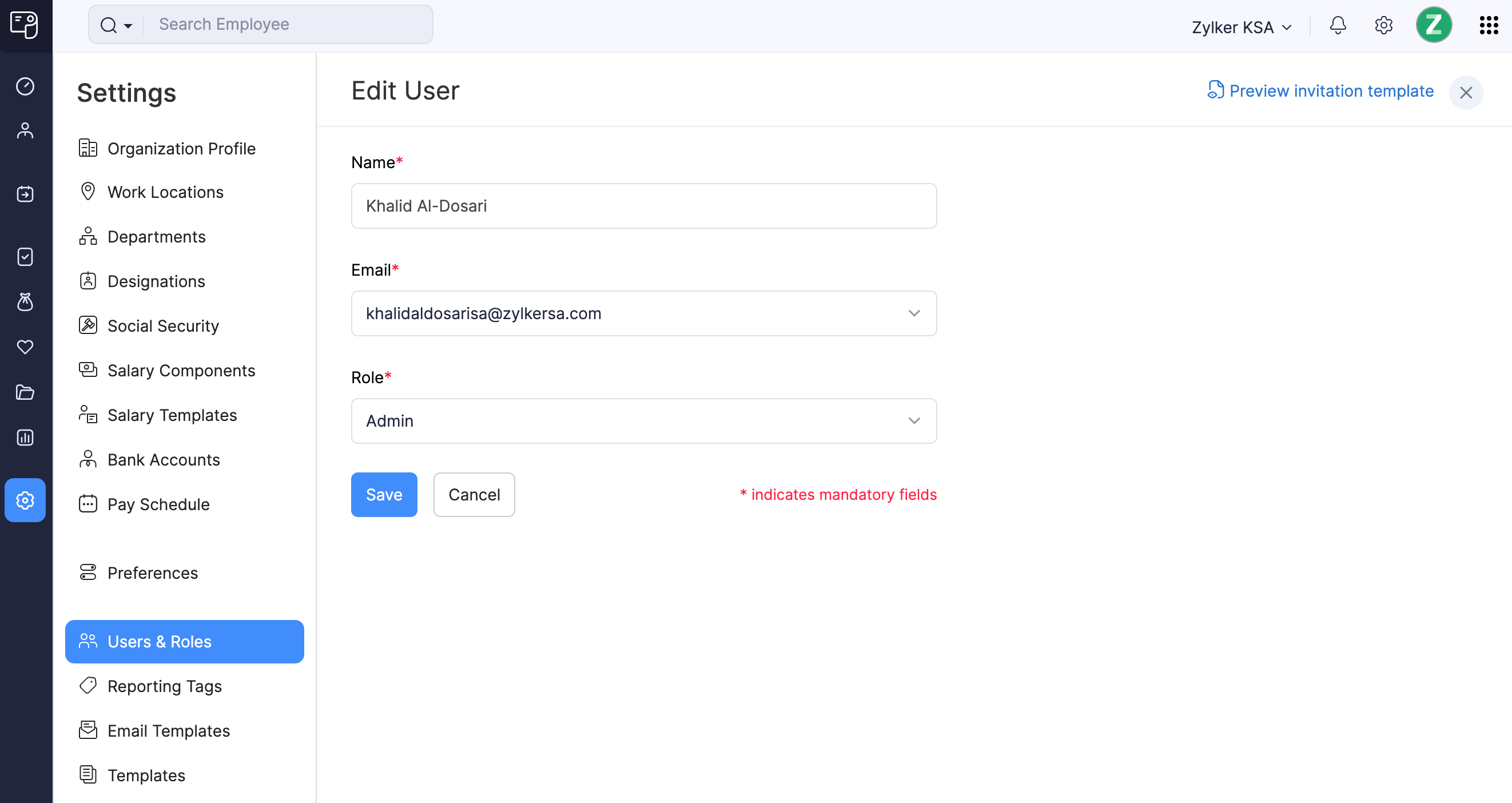 Edit User Details in Zoho Payroll