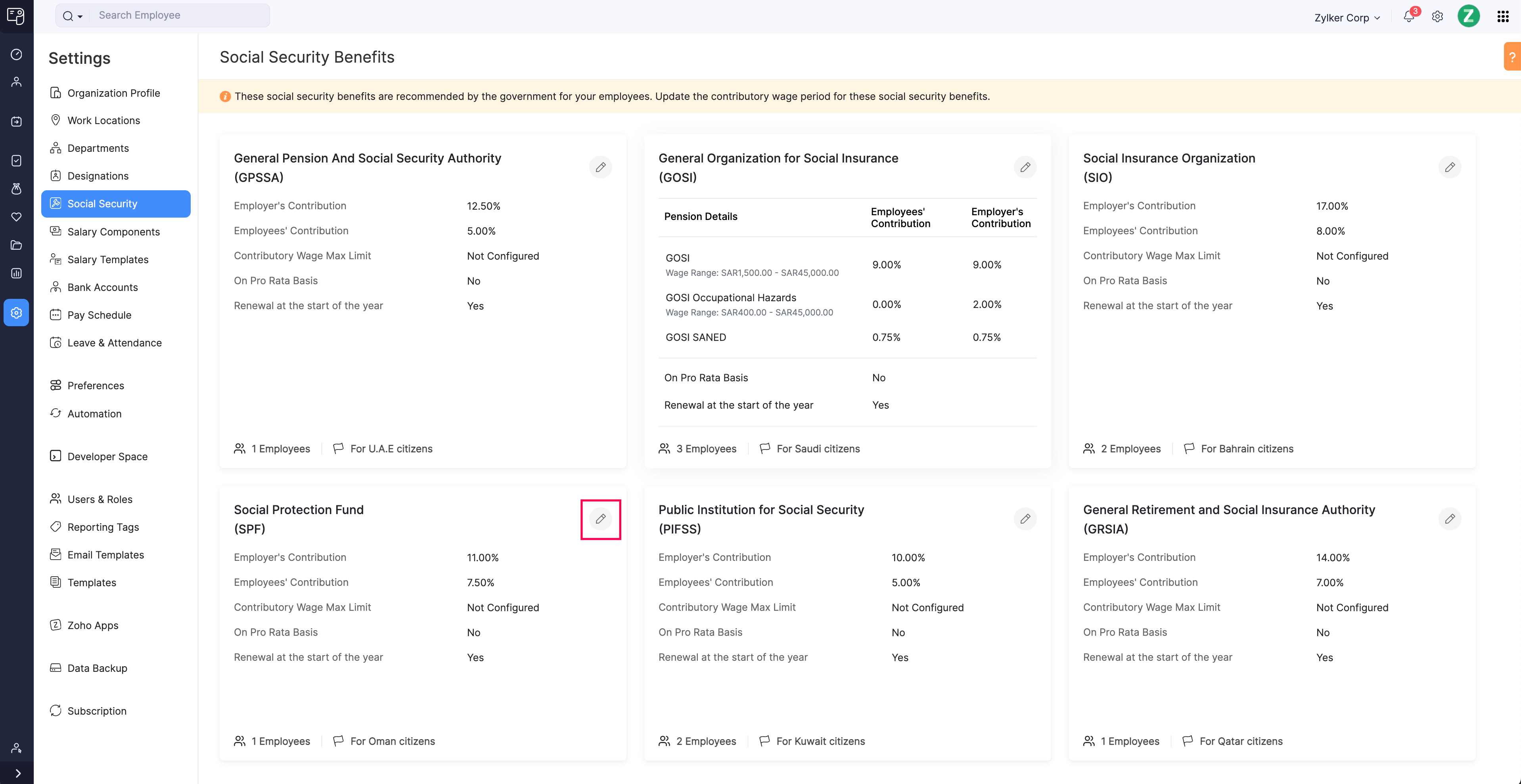 Social Protection Fund (SPF) in Zoho Payroll