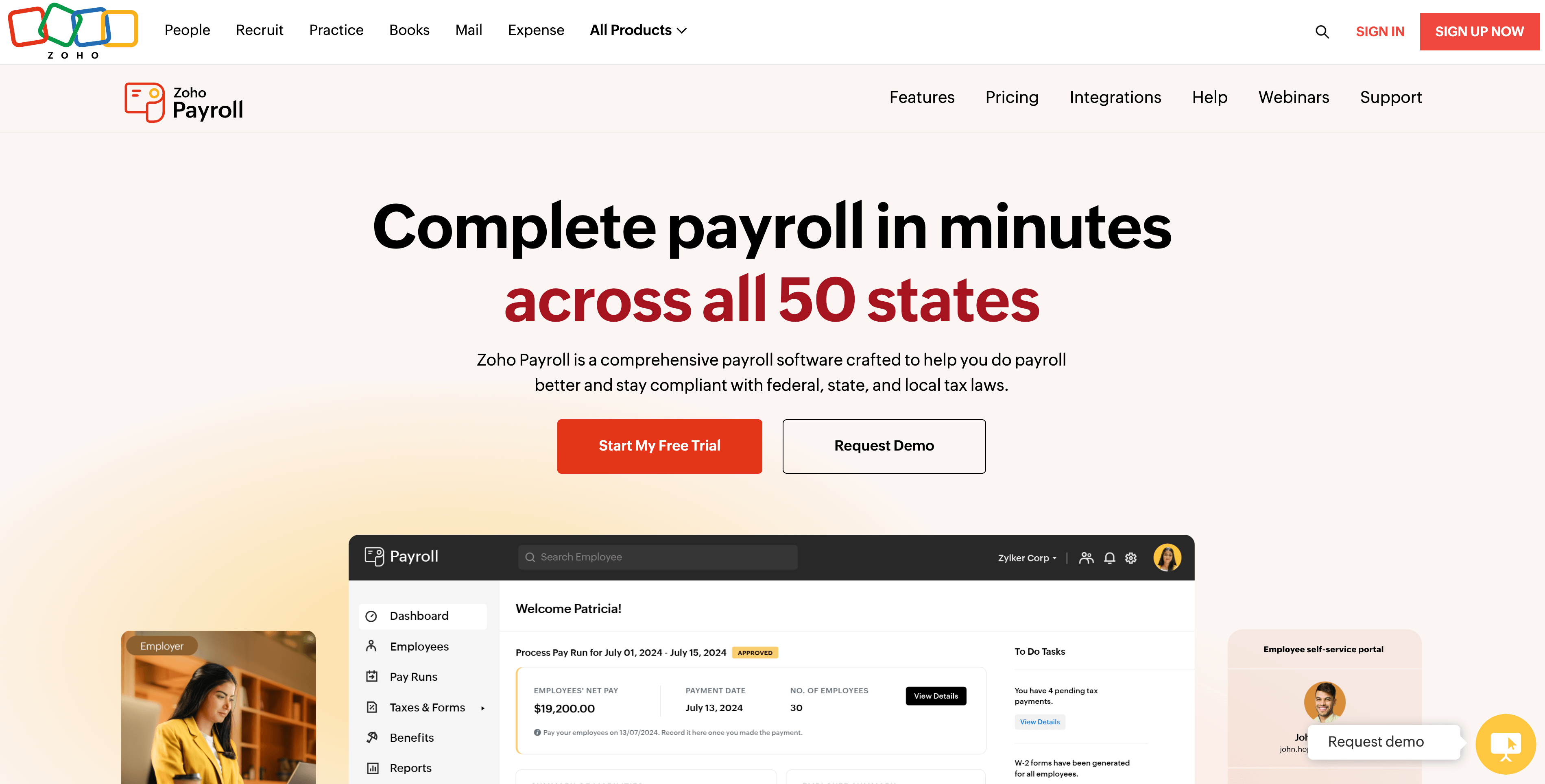 Sign Up or Start a Free Trial of Zoho Payroll
