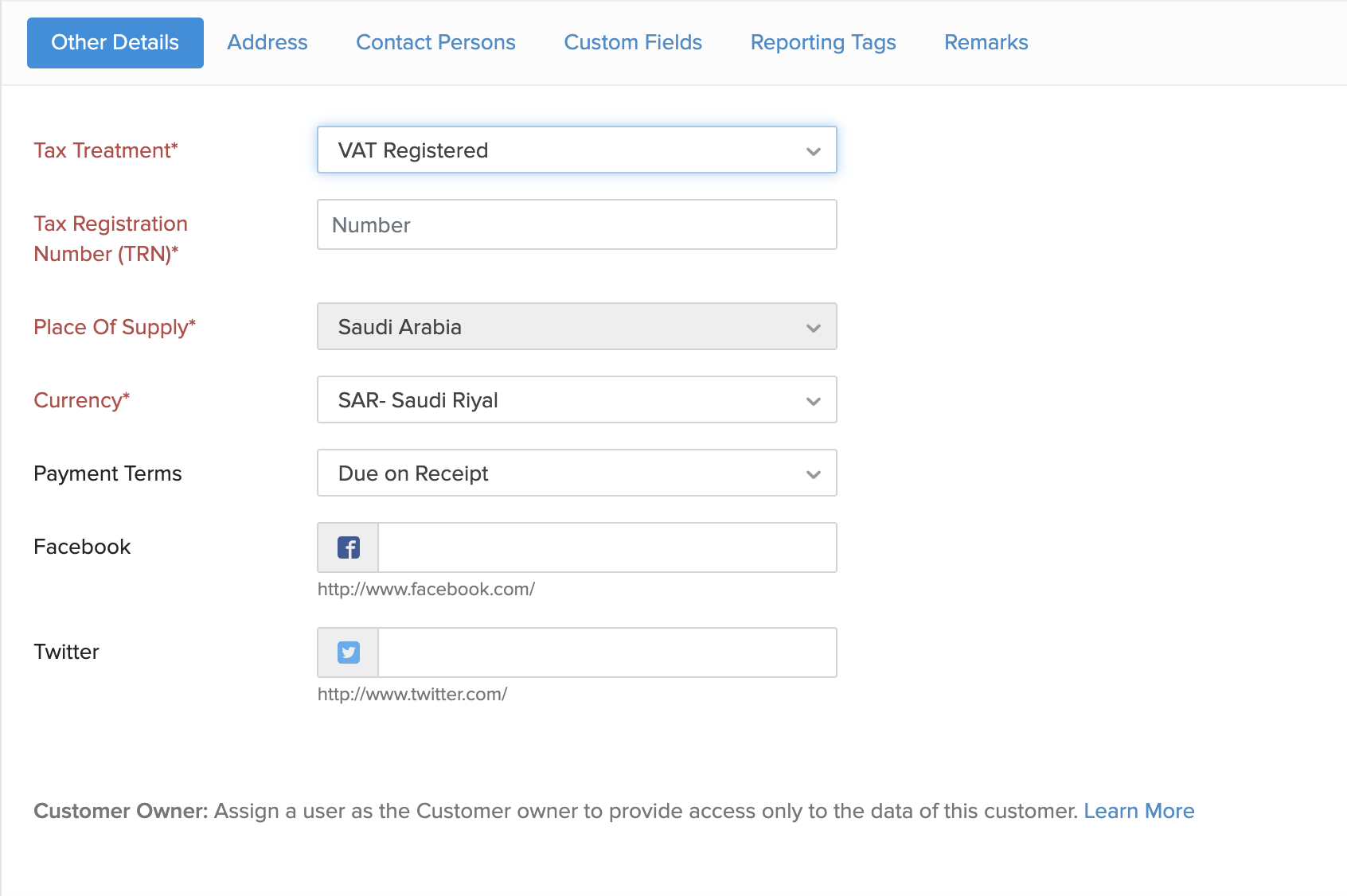 Contact payment details section