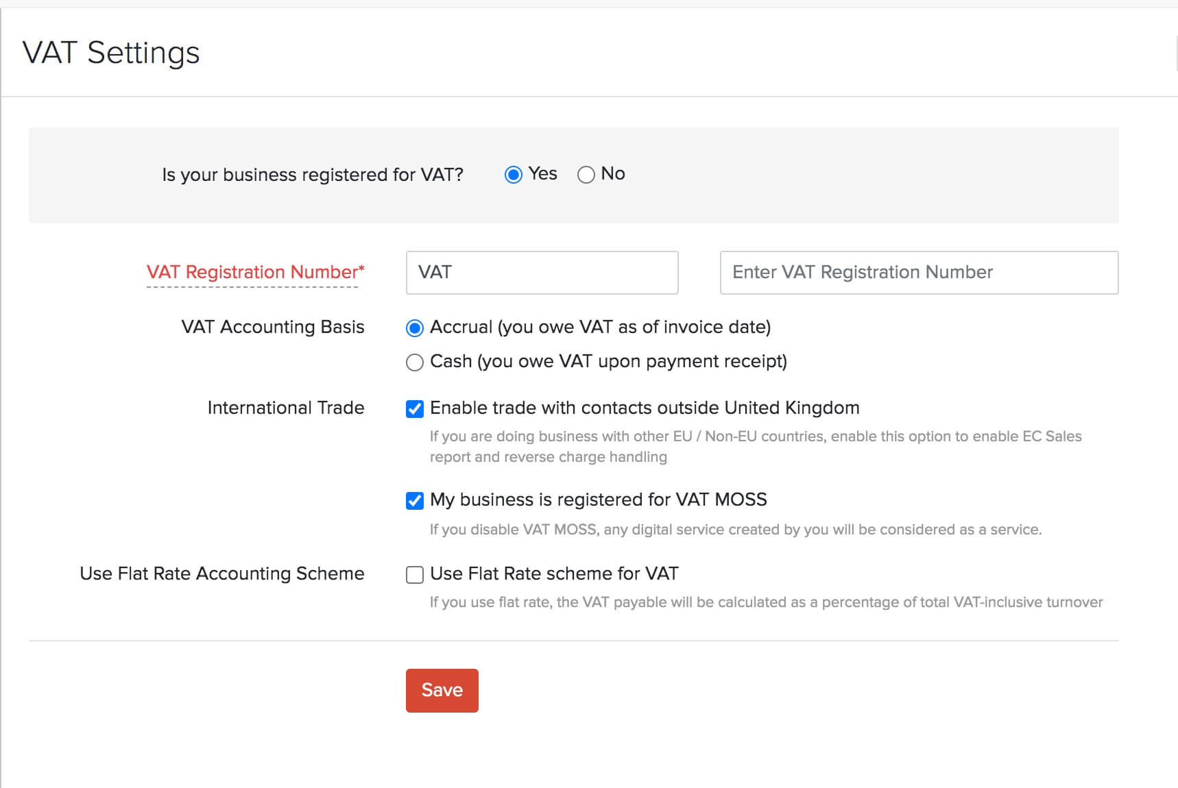 VAT Settings