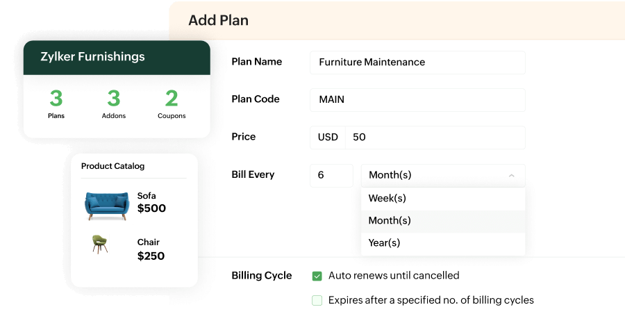 Zoho Billing - Product Management Online billing software that offers a powerful product catalog in the United States (US) | Zoho Billing