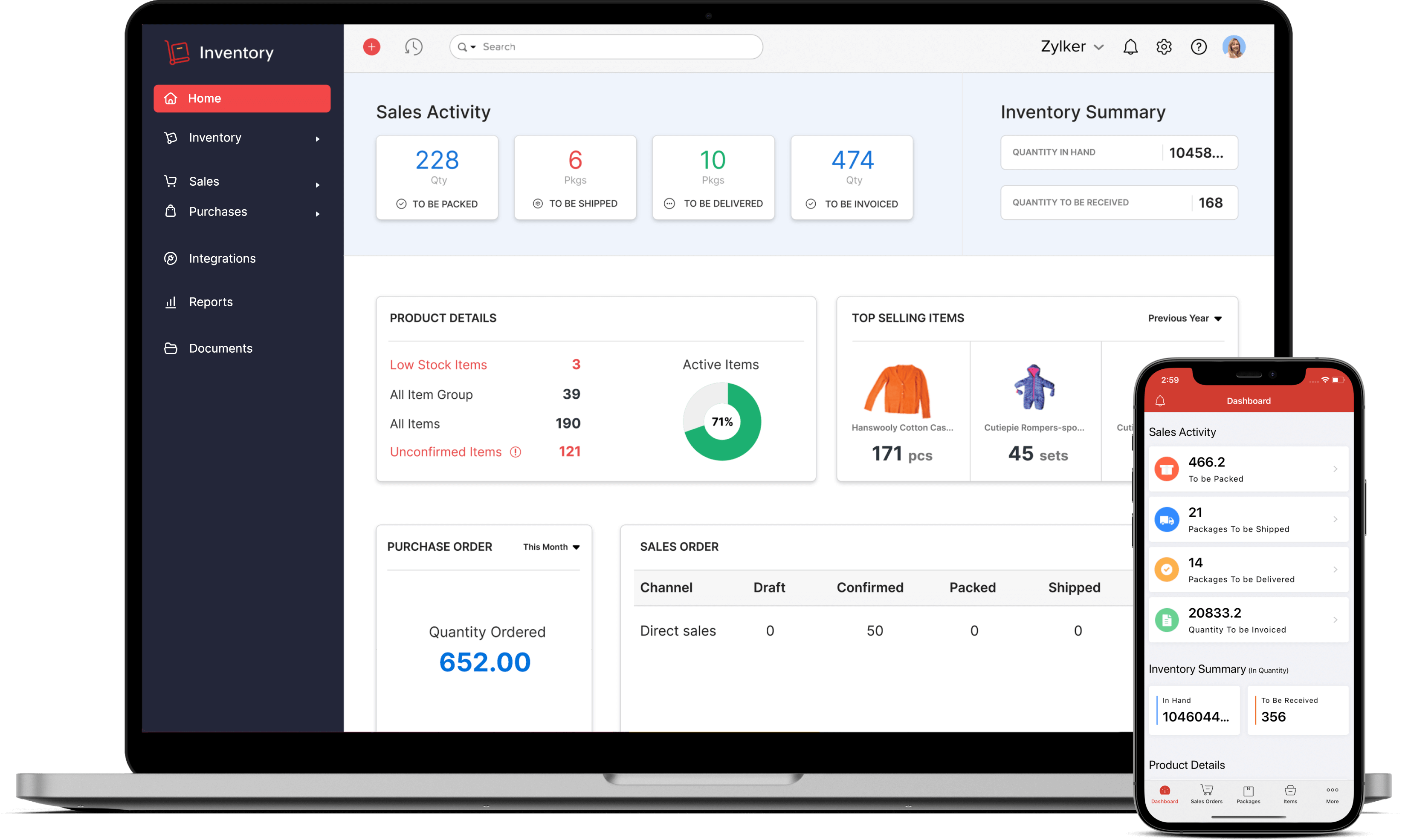 Zoho Inventory Dashboard | Desktop & Mobile