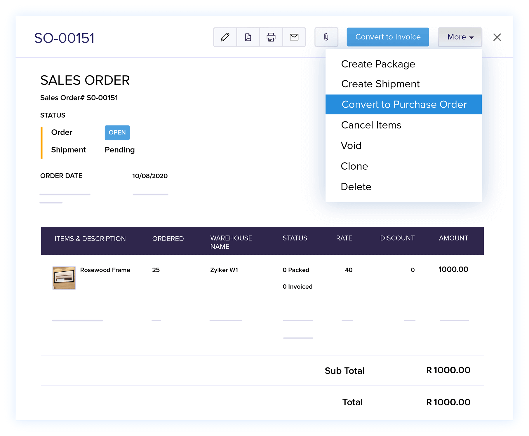 Convert Order to Purchase Order - Online Sales Order Management Software | Zoho Books