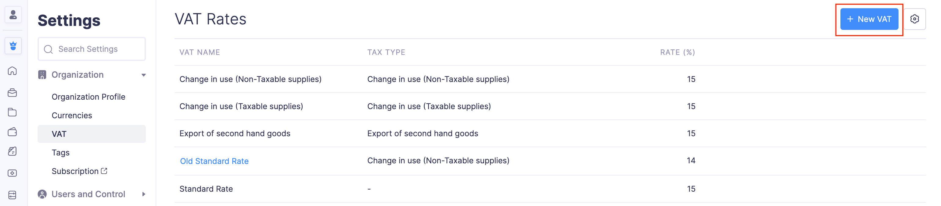 Add a New VAT