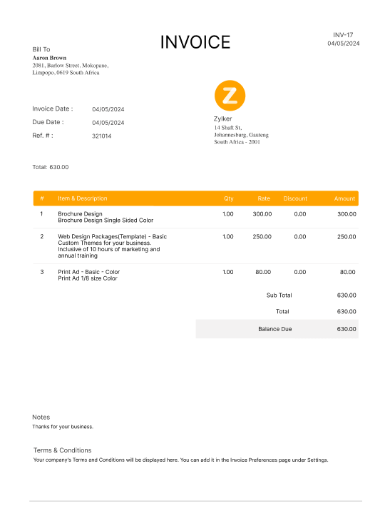 commercial invoice template